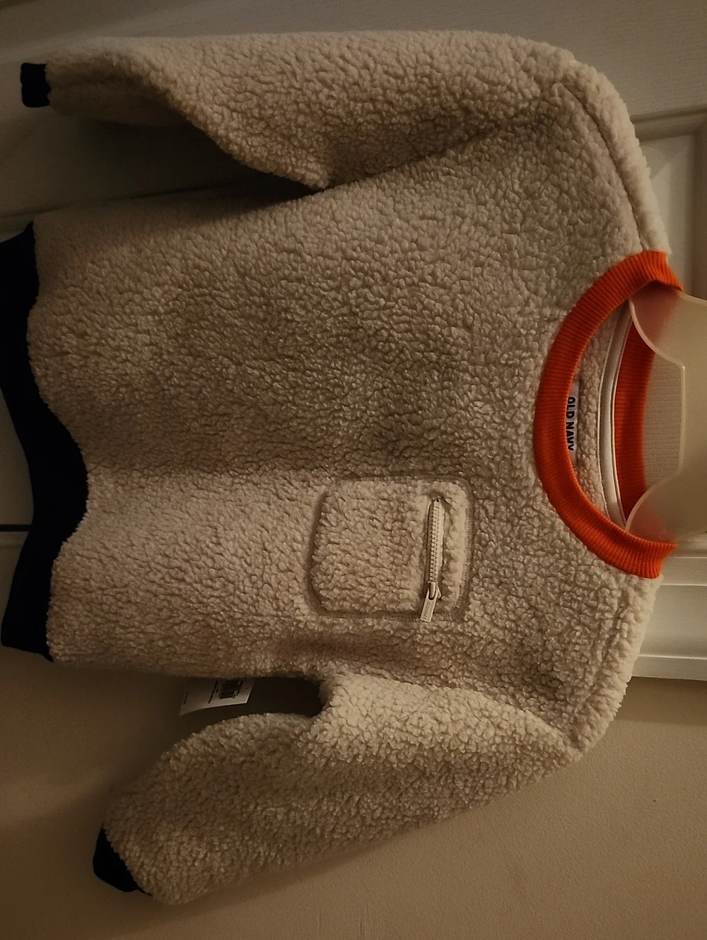 Old Navy Cream Sherpa Pullover with Orange Rib Trim